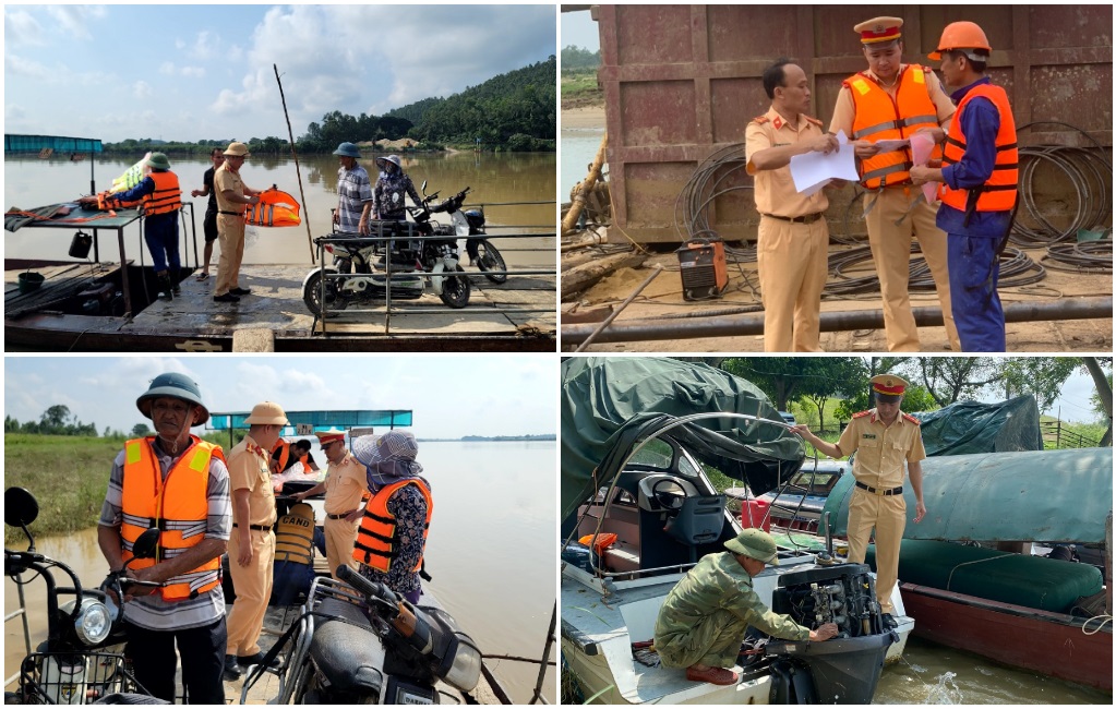Đội Cảnh sát Giao thông đường thuỷ thuộc Phòng Cảnh sát Giao thông Công an tỉnh kiểm tra tại các bến đò dân sinh, khu vực thi công đường cao tốc qua sông Lam (công trình trọng điểm) và hướng dẫn người dân neo đậu phương tiện an toàn