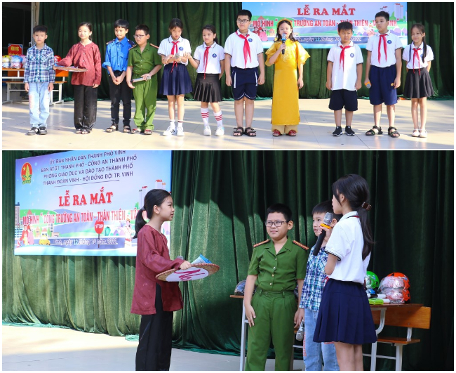 Các tiết mục văn nghệ mang thông điệp về an toàn giao thông được học sinh nhà trường biểu diễn