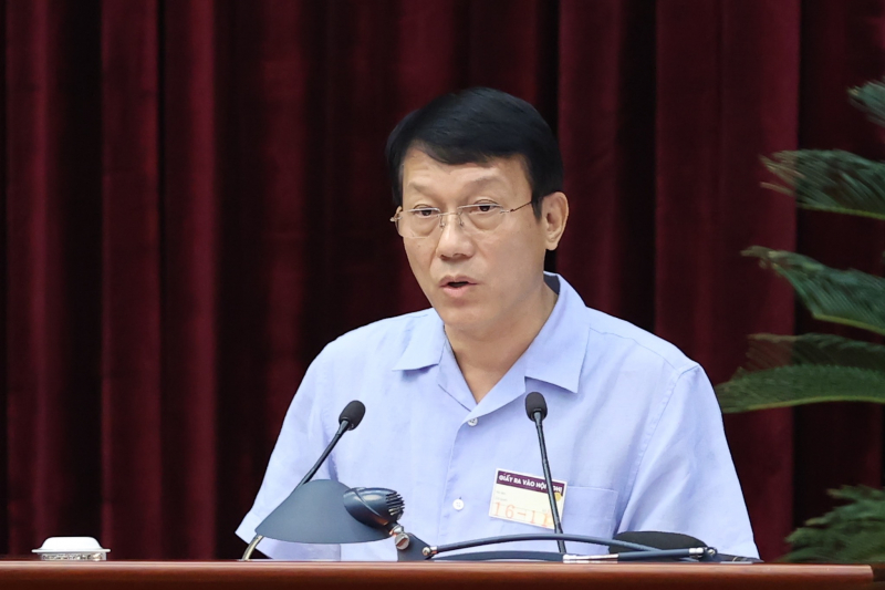 Thượng tướng Lương Tam Quang, Ủy viên Trung ương Đảng, Thứ trưởng Bộ Công an phát biểu tại Hội nghị. 