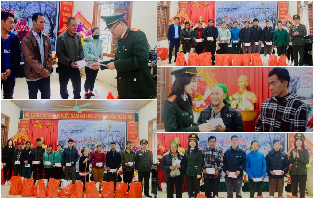 Lãnh đạo và cán bộ, chiến sĩ Phòng Thanh tra tặng quà Tết các gia đình chính sách, gia đình có hoàn cảnh khó khăn trên địa bàn xã Tam Hợp, huyện Tương Dương
