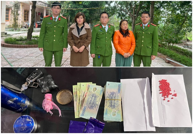 Nhóm các đối tượng chuyên trộm két sắt tại đền, chùa, nhà thờ (ảnh trên) và 02 đối tượng bán ma túy tại khu công nghiệp bị Công an huyện Nghi Lộc bắt giữ cùng tang vật