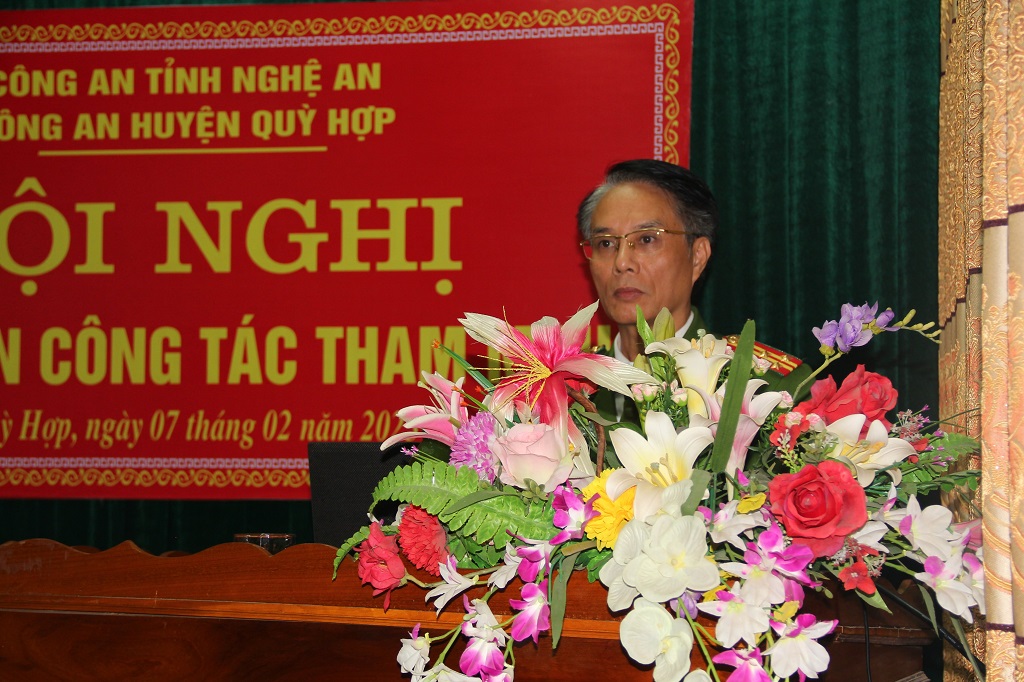 Lãnh đạo Công an huyện Quỳ Hợp phát biểu tại Hội nghị