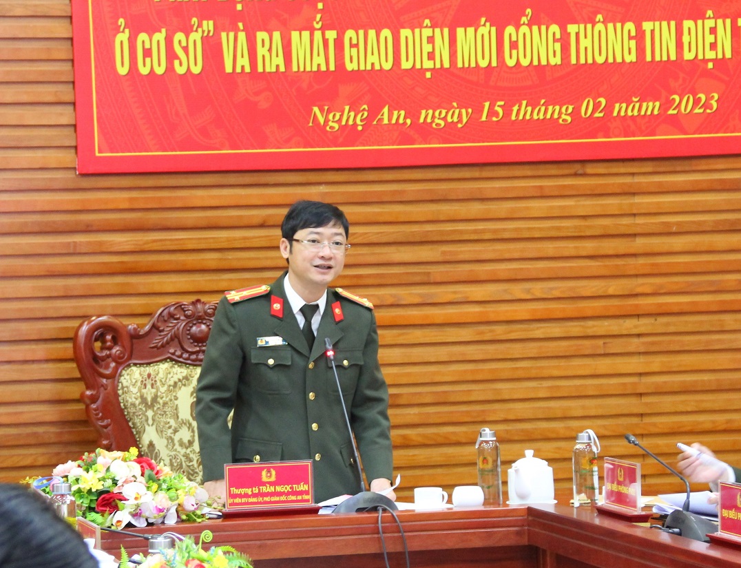 Đồng chí Thượng tá Trần Ngọc Tuấn - Phó Giám đốc Công an tỉnh quán triệt một số nội dung liên quan đến việc triển khai thực hiện cuộc thi tới Công an các đơn vị, địa phương