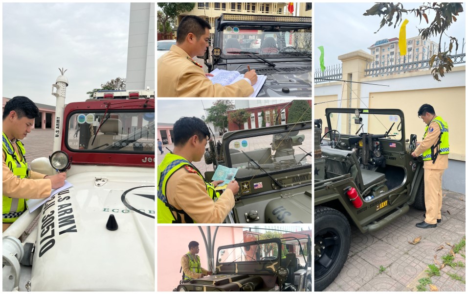  Cán bộ Phòng CSGT Công an Nghệ An kiểm tra các phương tiện