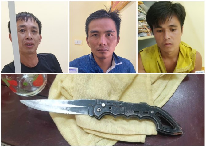 3 đối tượng Lô Ba Vin, Nguyễn Văn Thong, Lương Văn Dậu và hung khí đối tượng Vin dùng để tấn công cơ quan chức năng