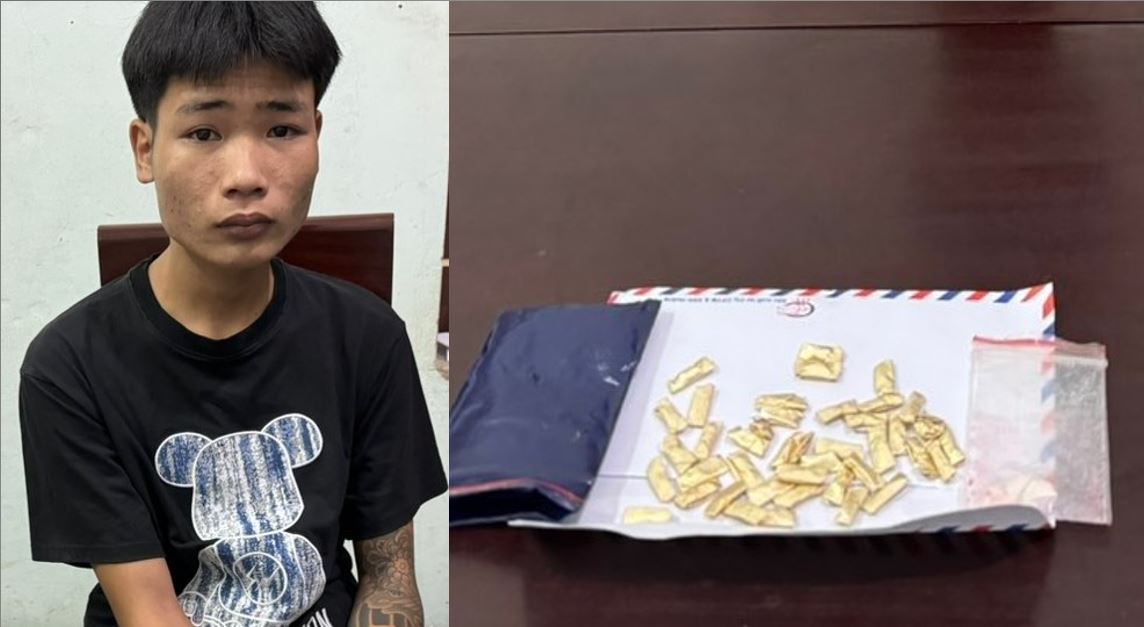 Đối tượng Lang Văn Quyết cùng tang vật tại Cơ quan Công an
