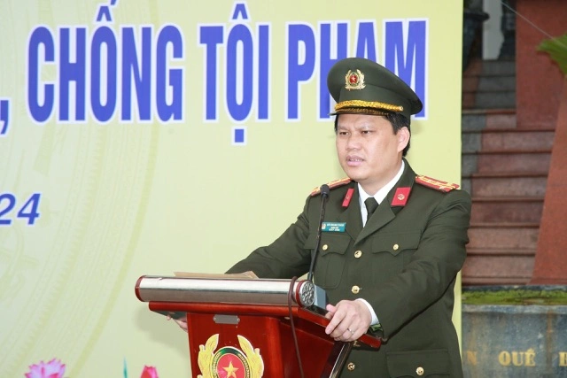 Đồng chí Đại tá Bùi Quang Thanh, Giám đốc Công an tỉnh phát biểu