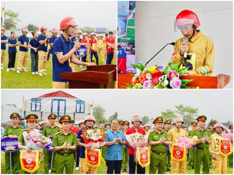 Các thí sinh thuộc “Tổ liên gia an toàn PCCC” trả lời câu hỏi.  Thời gian trả lời cho mỗi câu hỏi là 15 giây.