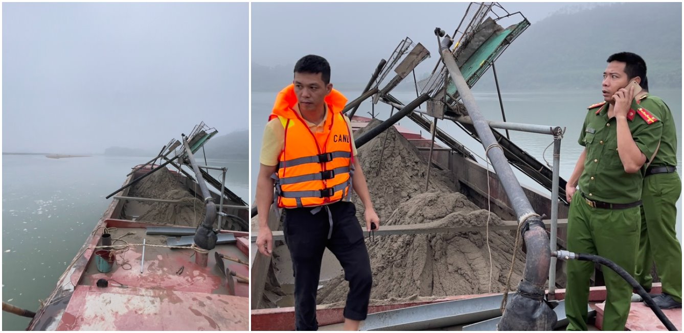 Phát hiện 02 thuyền khai thác cát trái phép trên sông Lam