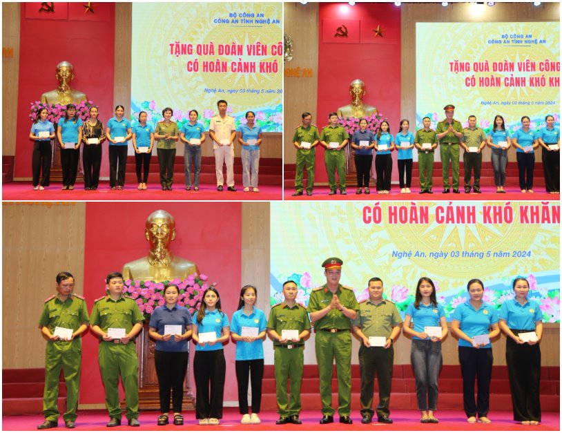 Trao quà cho các đồng chí đoàn viên Công đoàn có hoàn cảnh khó khăn. 