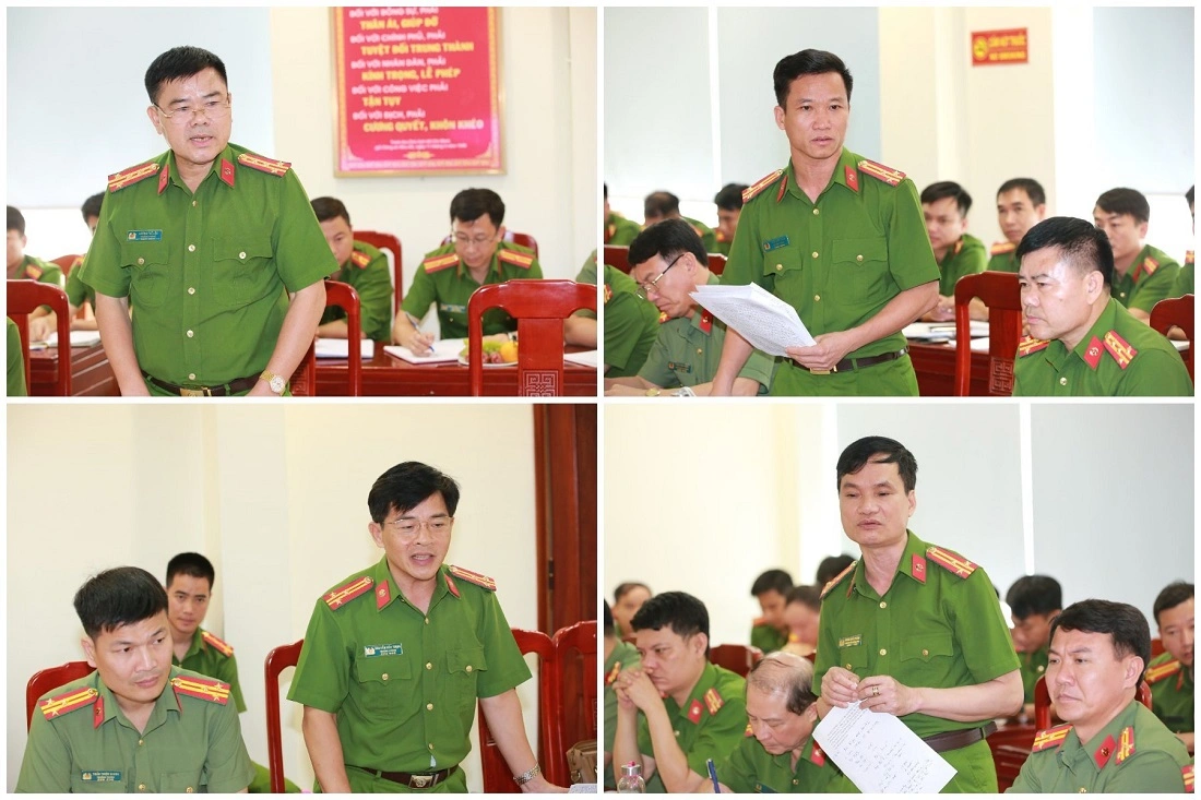 Lãnh đạo các phòng chức năng Công an tỉnh phát biểu