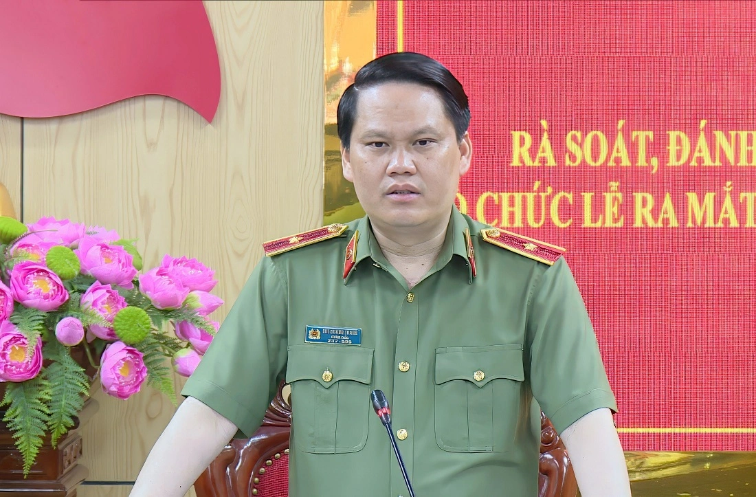 Đồng chí Thiếu tướng Bùi Quang Thanh, Giám đốc Công an tỉnh phát biểu chỉ đạo tại Hội nghị