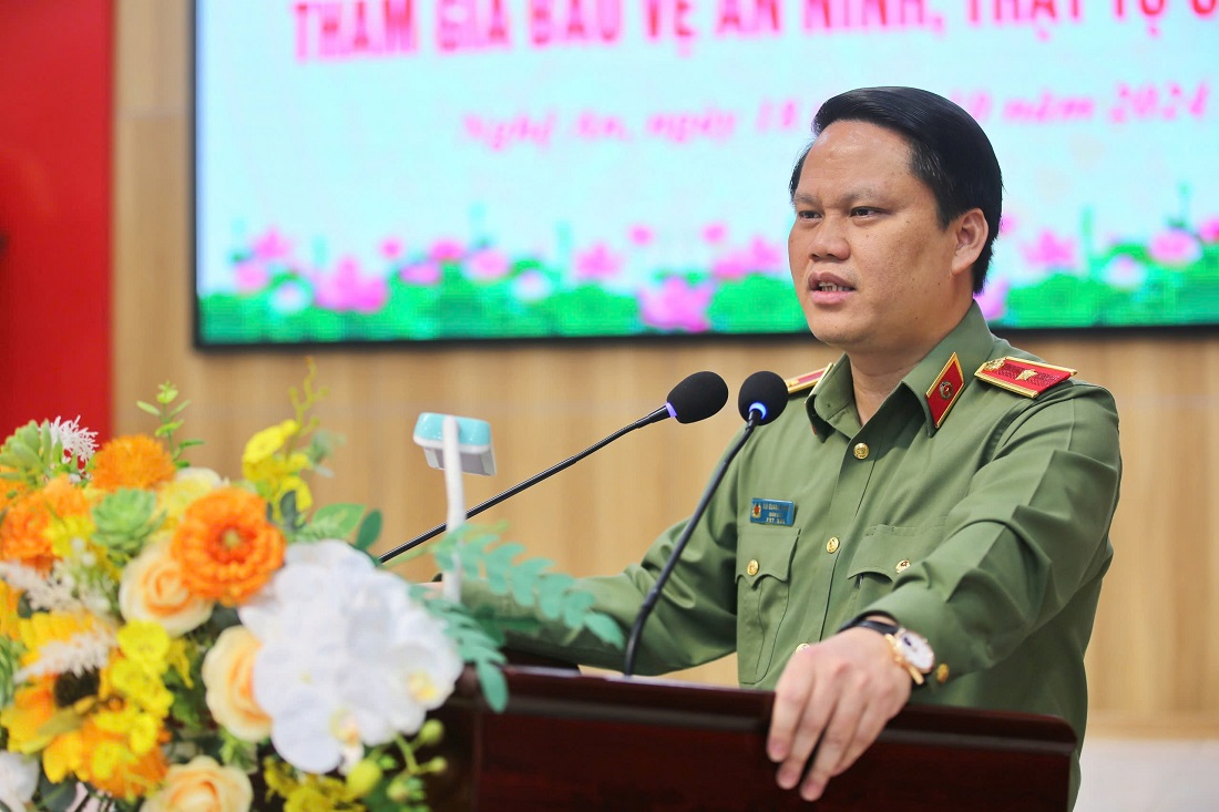 Đồng chí Thiếu tướng Bùi Quang Thanh - Ủy viên Ban Thường vụ Tỉnh ủy, Bí thư Đảng ủy, Giám đốc Công an tỉnh phát biểu bế mạc