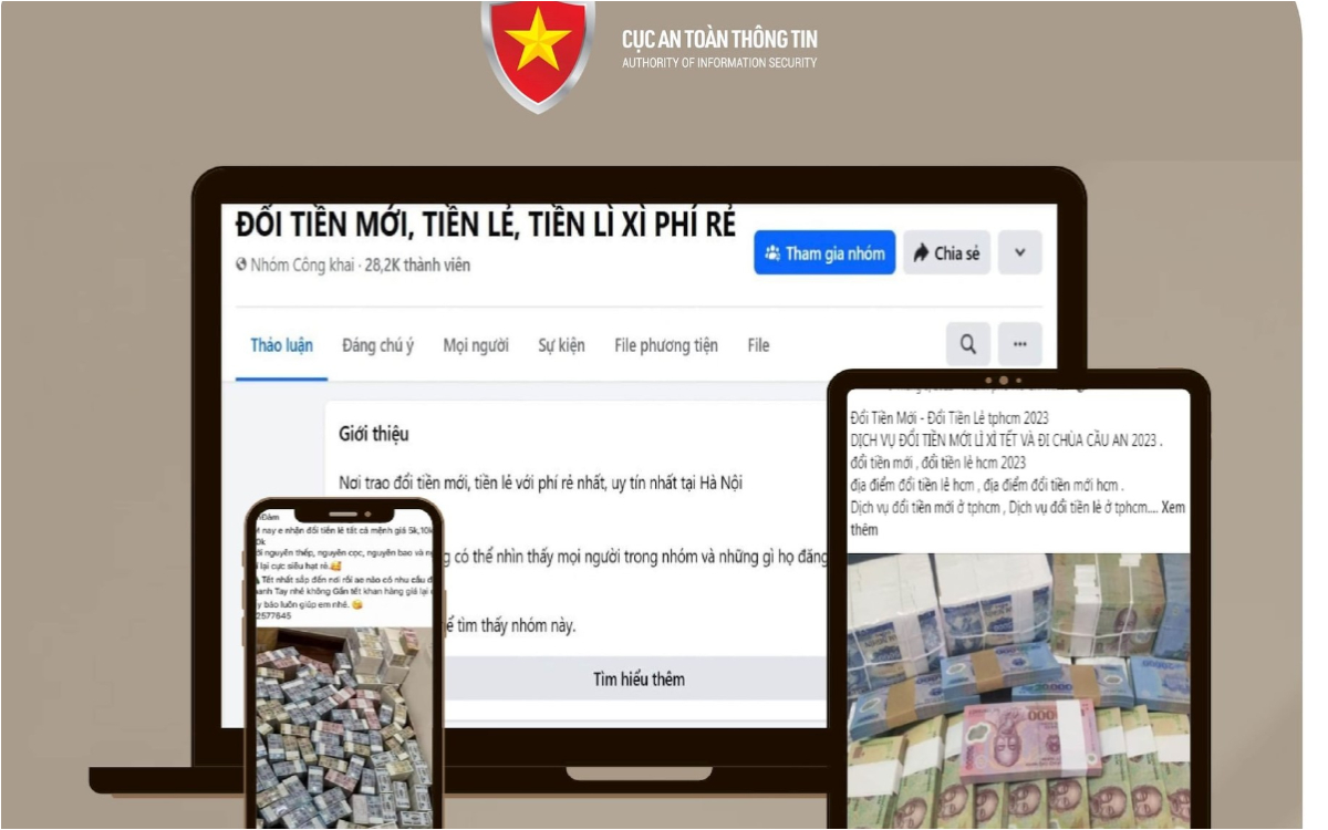 Nguy cơ bị lừa đảo trực tuyến với dịch vụ đổi tiền dịp Tết qua mạng xã hội