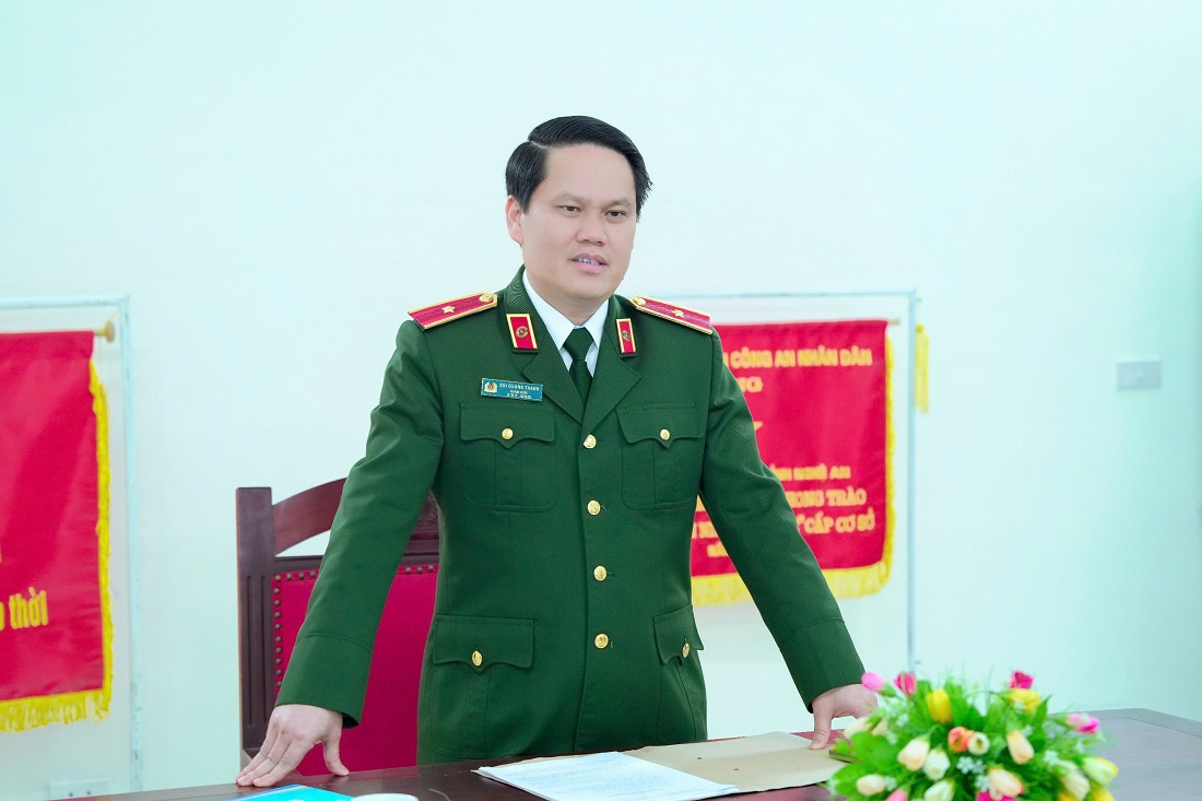 Đồng chí Thiếu tướng Bùi Quang Thanh, Ủy viên Ban Thường vụ Tỉnh ủy, Bí thư Đảng ủy, Giám đốc Công an tỉnh phát biểu chỉ đạo tại buổi làm việc