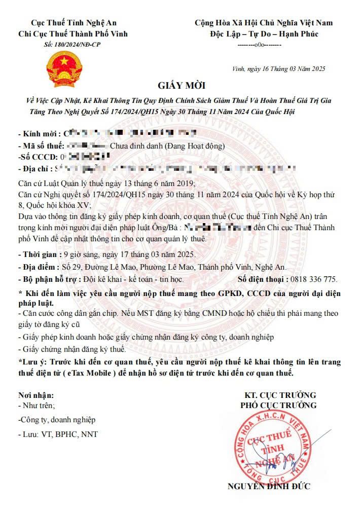 Một giấy mời giả mạo của cơ quan thuế
