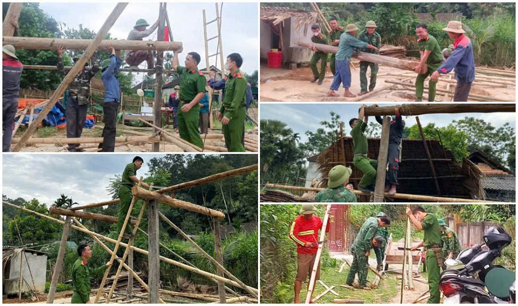 Công an xã Môn Sơn phối hợp với các lực lượng hỗ trợ người nghèo xây dựng nhà ở