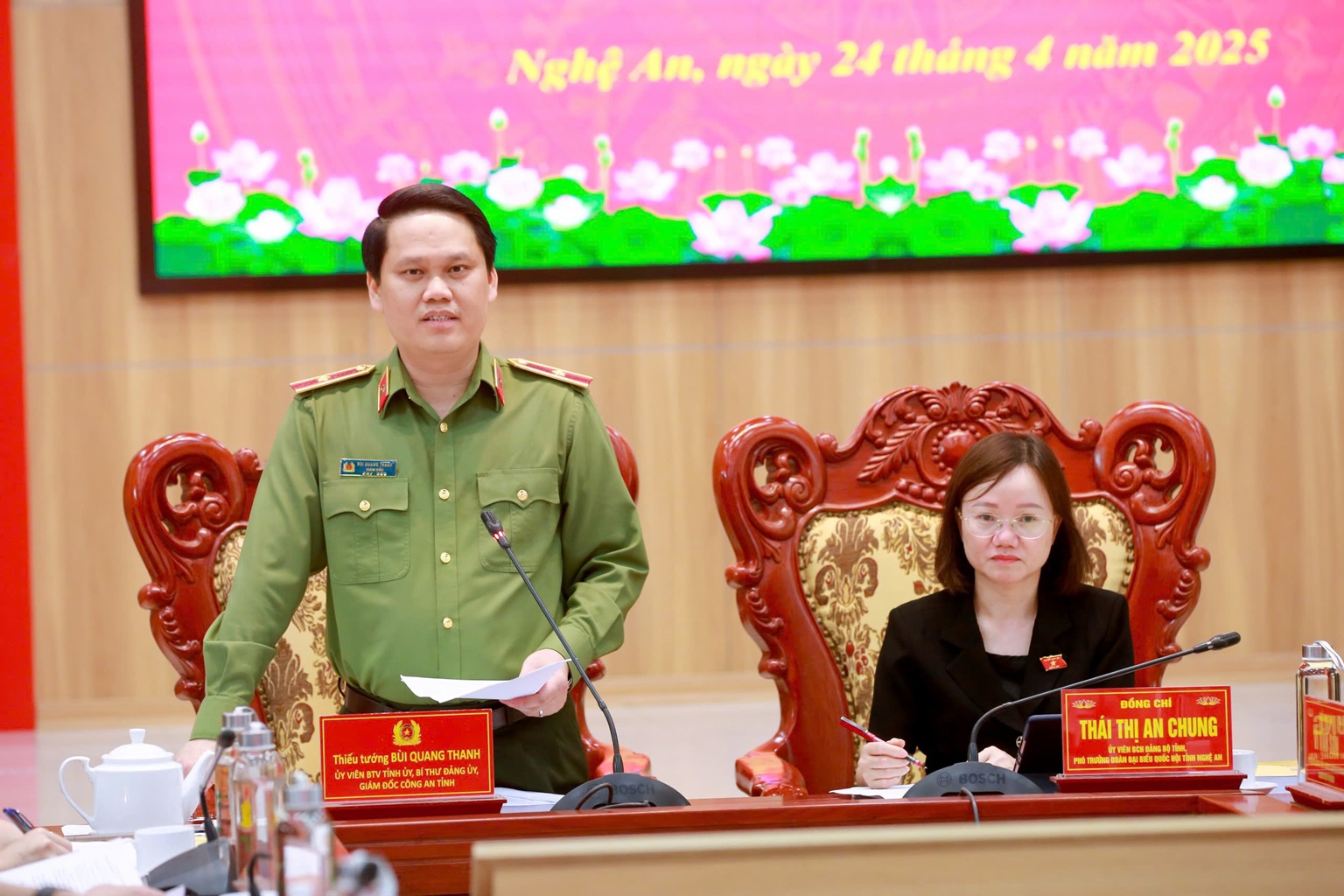 4: Đồng chí Thiếu tướng Bùi Quang Thanh - Giám đốc Công an tỉnh phát biểu khai mạc tại Hội thảo
