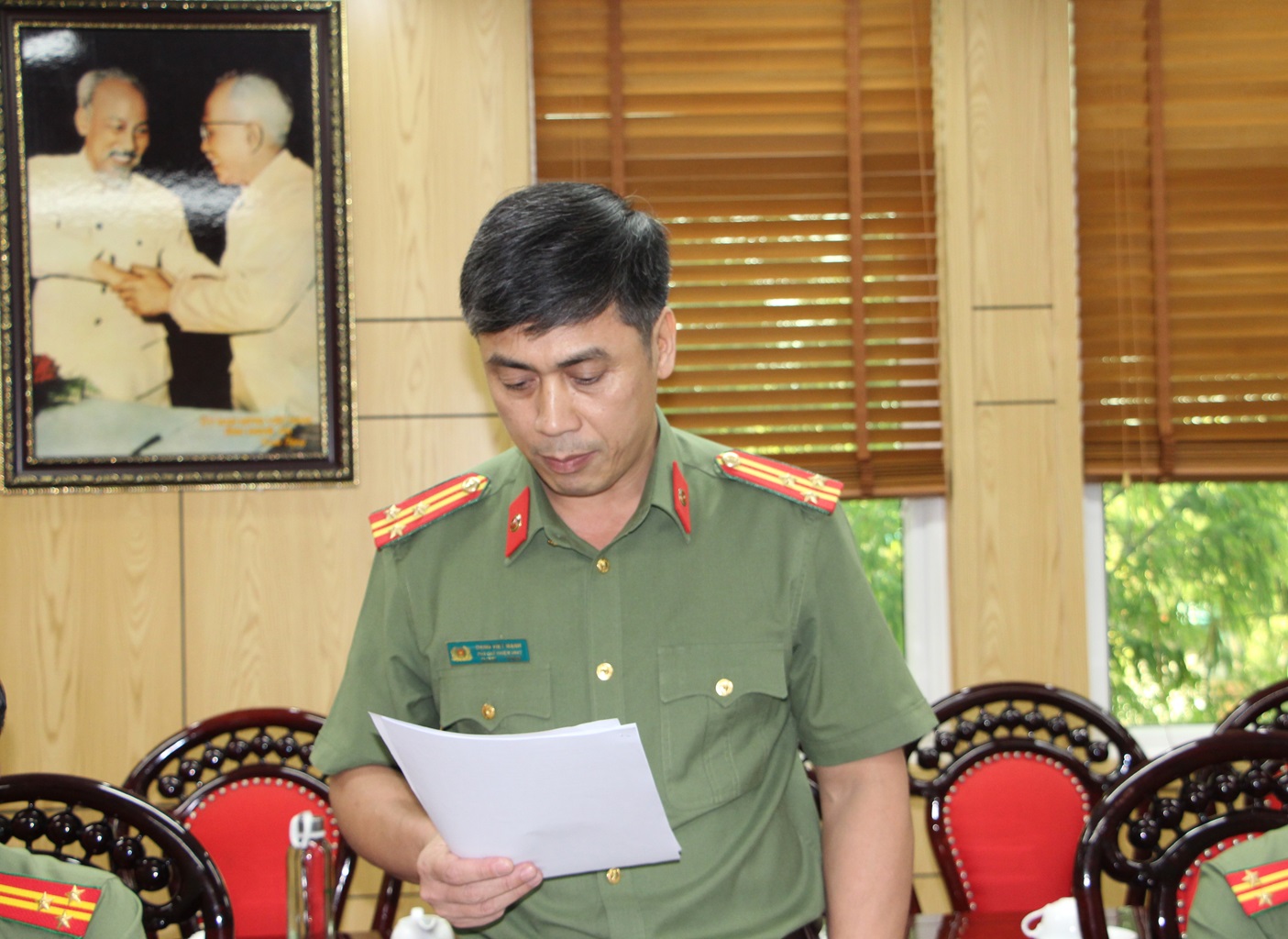 Đại diện UBKT Đảng ủy Công an tỉnh báo cáo kết quả thực hiện nhiệm vụ kiểm tra, giám sát, thi hành kỷ luật Đảng