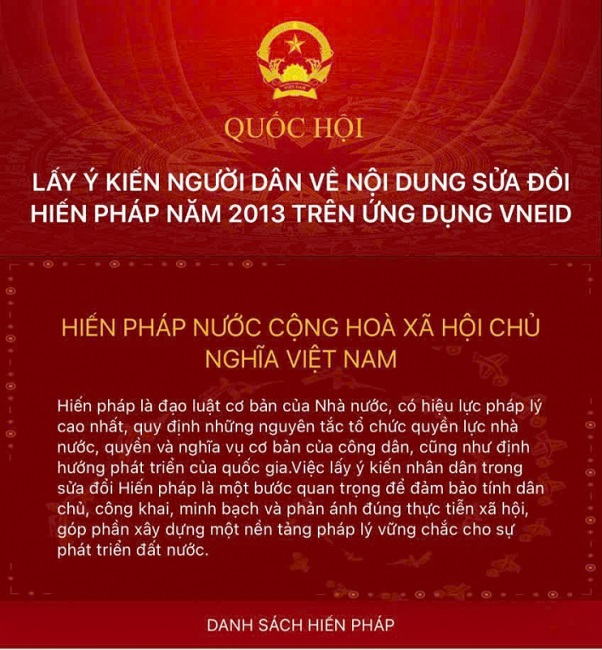Hướng dẫn thực hiện góp ý sửa đổi, bổ sung một số điều của Hiến pháp trên VNeID
