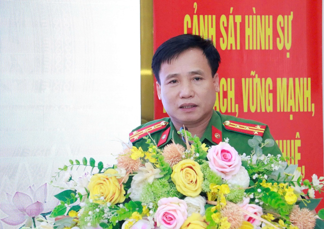 Đồng chí Đại tá Nguyễn Duy Thanh, Phó Giám đốc Công an tỉnh phát biểu chỉ đạo tại Đại hội