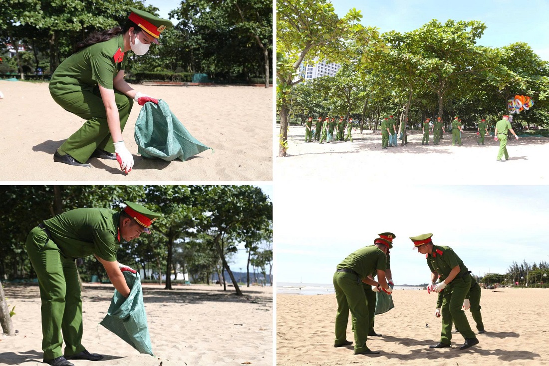 Đông đảo CBCS, học viên tham gia làm sạch bờ biển