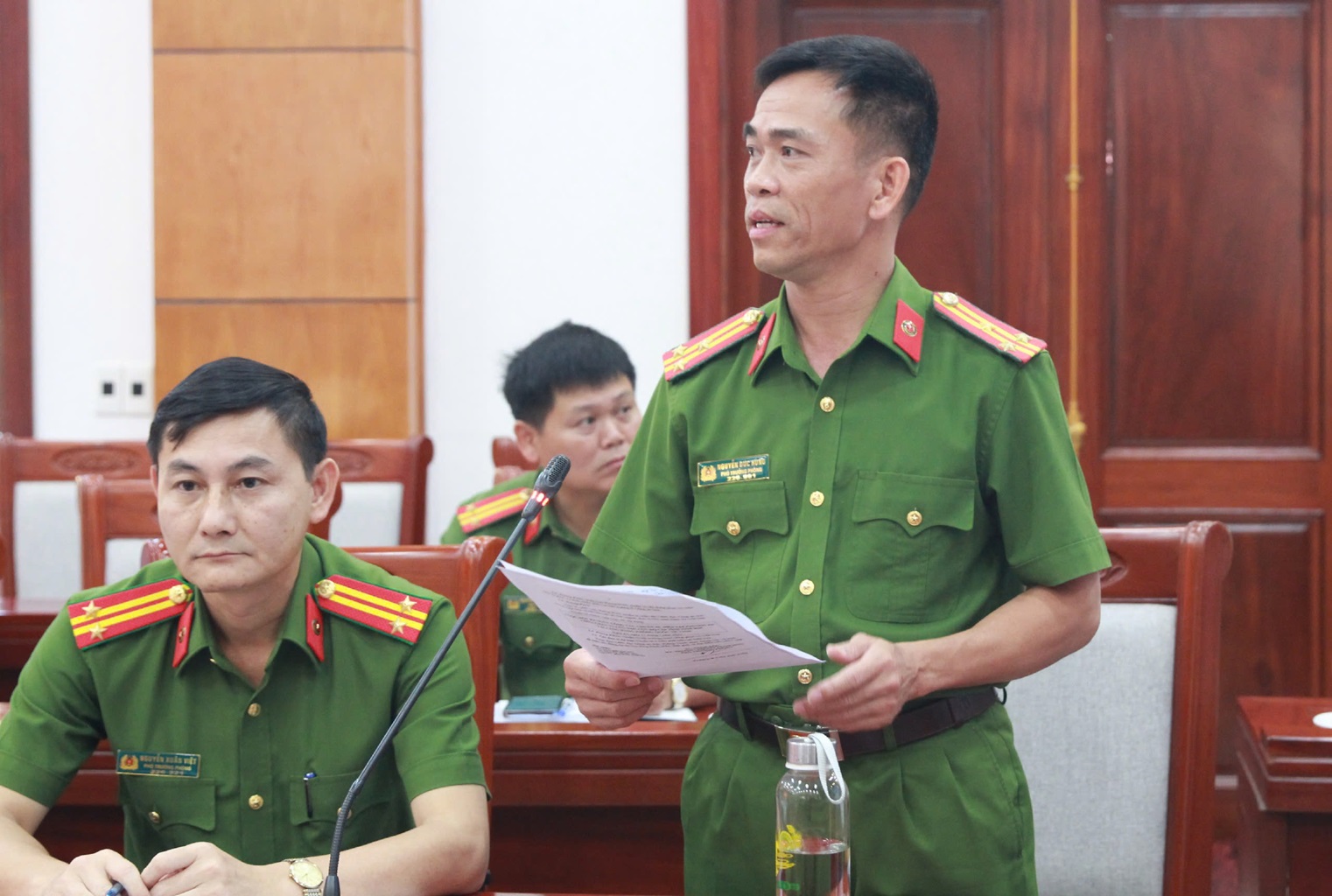 Đại diện Lãnh đạo Phòng Cảnh sát PCCC&CNCH báo cáo công tác chuẩn bị diễn tập