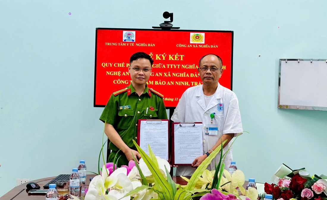 Trung tâm Y tế Nghĩa Đàn và Công an xã Nghĩa Đàn ký kết Quy chế phối hợp trong công tác đảm bảo an ninh, trật tự