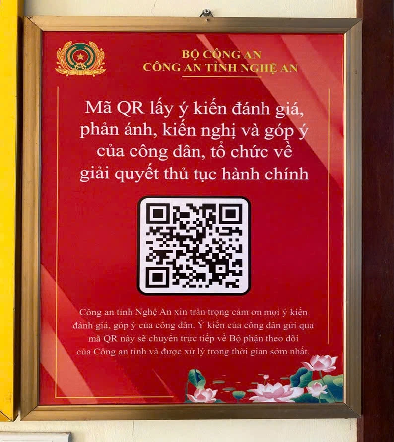 QRcode lấy ý kiến đánh giá, phản ánh, kiến nghị và góp ý về giải quyết thủ tục hành chính được niêm yết công khai tại Bộ phận một cửa