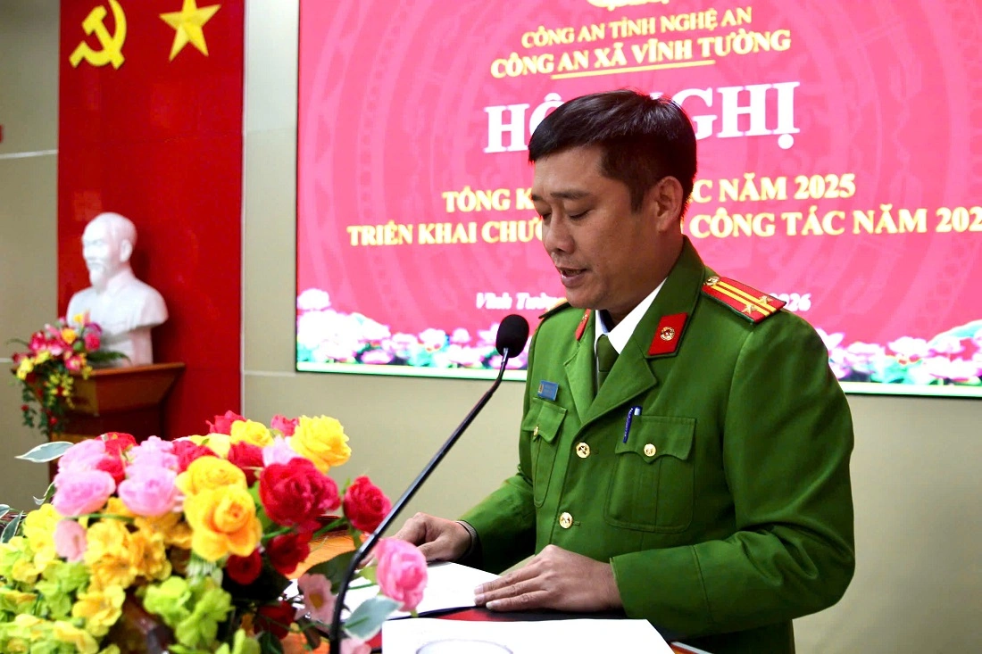Trung tá Trần Hoàng Hào, Trưởng Công an xã Vĩnh Tường phát biểu