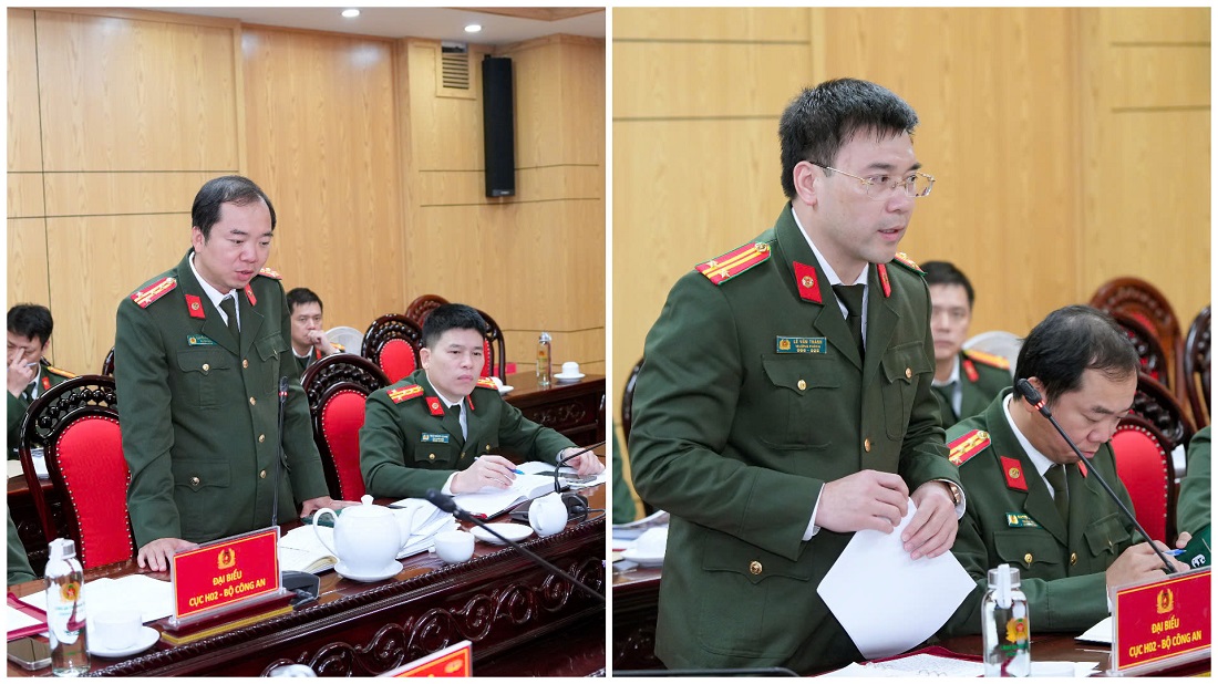 Đại diện các phòng Cục Quản lý xây dựng và doanh trại Bộ Công an phát biểu 