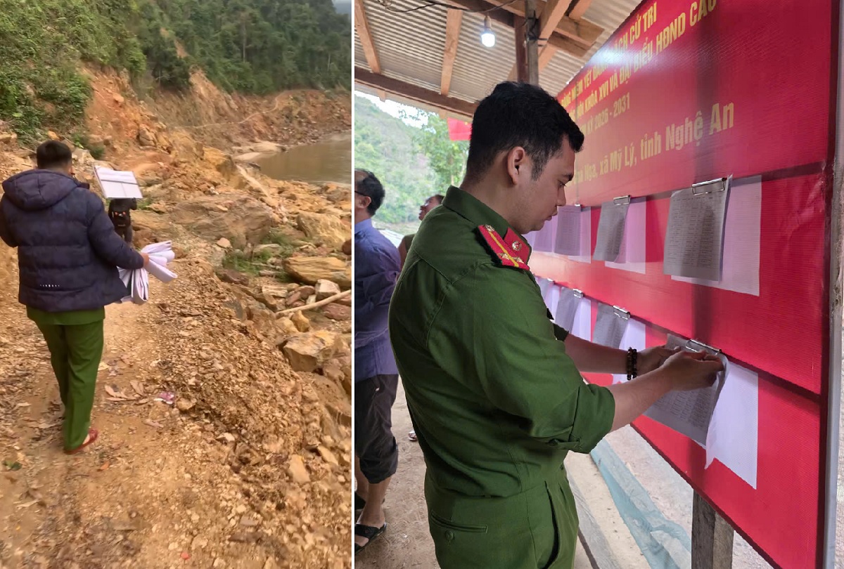 Công an xã Mỹ Lý tiếp cận bản xa nhất chuẩn bị cho Ngày hội bầu cử
