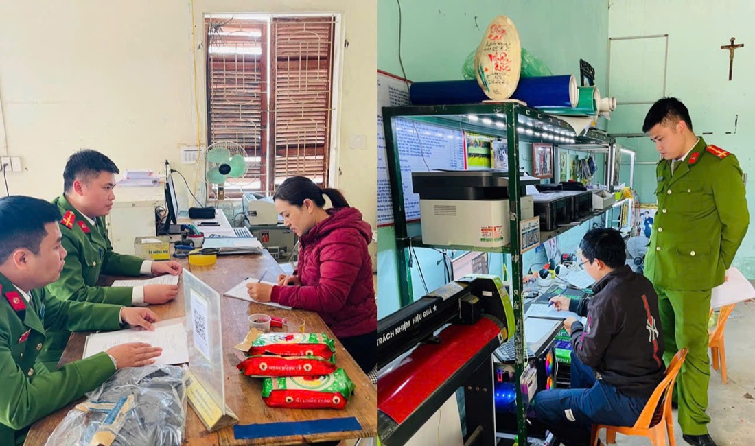 Công an xã Lam Thành tuyên truyền, ký cam kết với cơ sở in ấn, photocopy nhằm bảo đảm ANTT phục vụ bầu cử