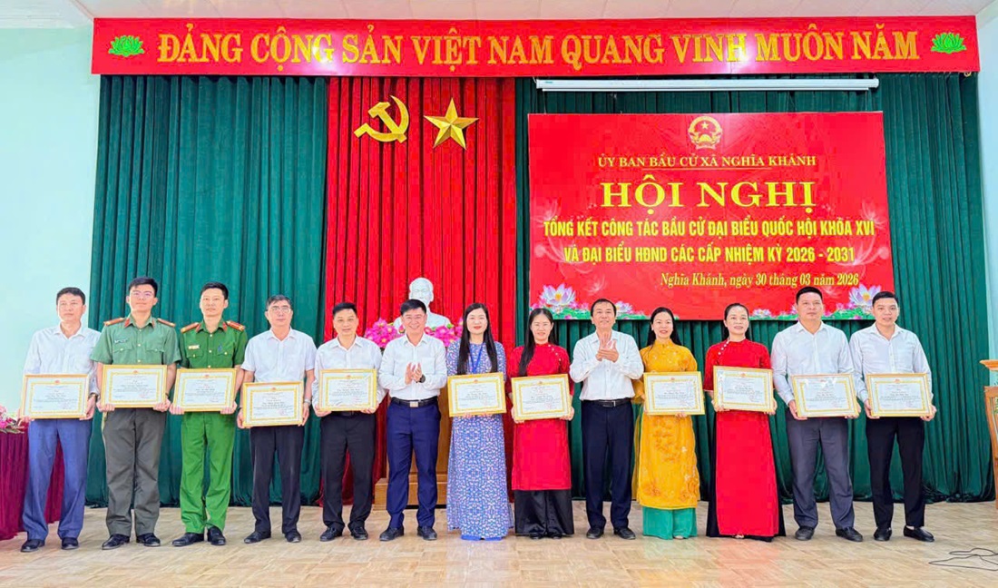 Xã Nghĩa Khánh tổng kết công tác bầu cử đại biểu Quốc hội khóa XVI và đại biểu HĐND các cấp nhiệm kỳ 2026 – 2031