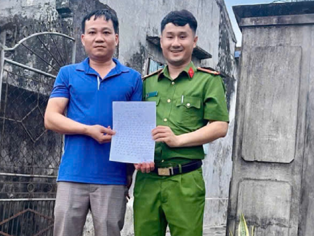 Anh Nguyễn Quỳnh Thắng viết thư cảm ơn Công an xã Quỳnh Phú