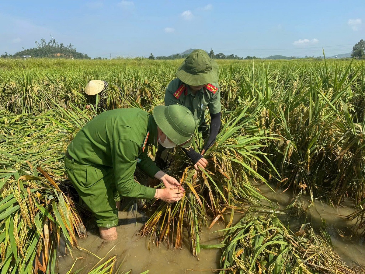 Công an xã Xuân Lâm giúp dân khắc phục hậu quả mưa lốc