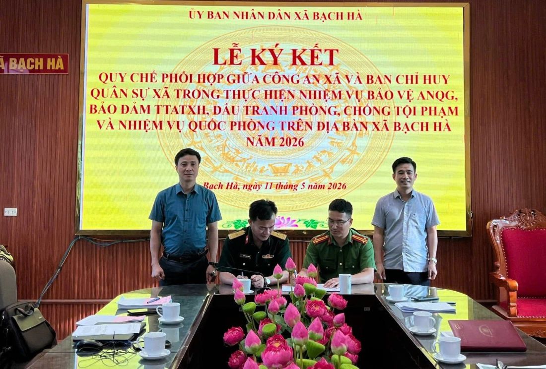 Công an xã Bạch Hà và Ban Chỉ huy Quân sự xã ký kết Quy chế phối hợp