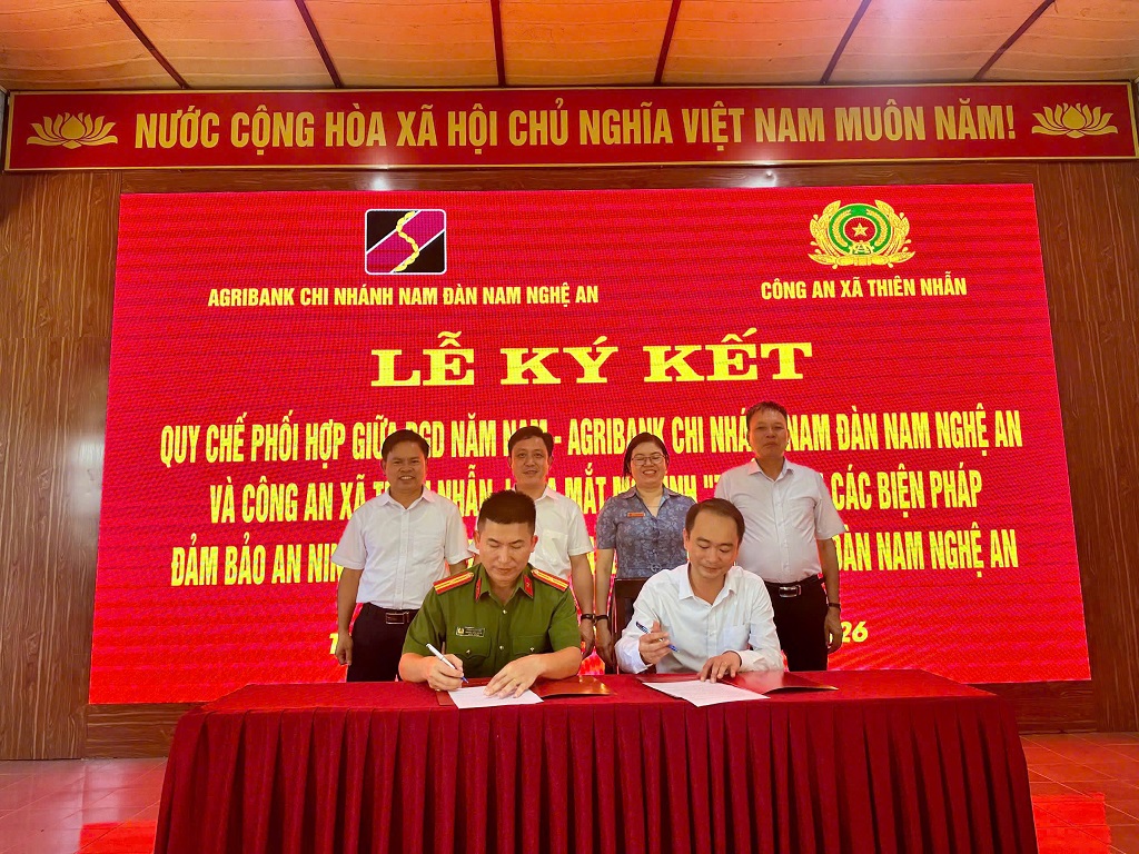 Công an xã Thiên Nhẫn phối hợp tổ chức Lễ ký kết Quy chế phối hợp trong bảo đảm an ninh, trật tự