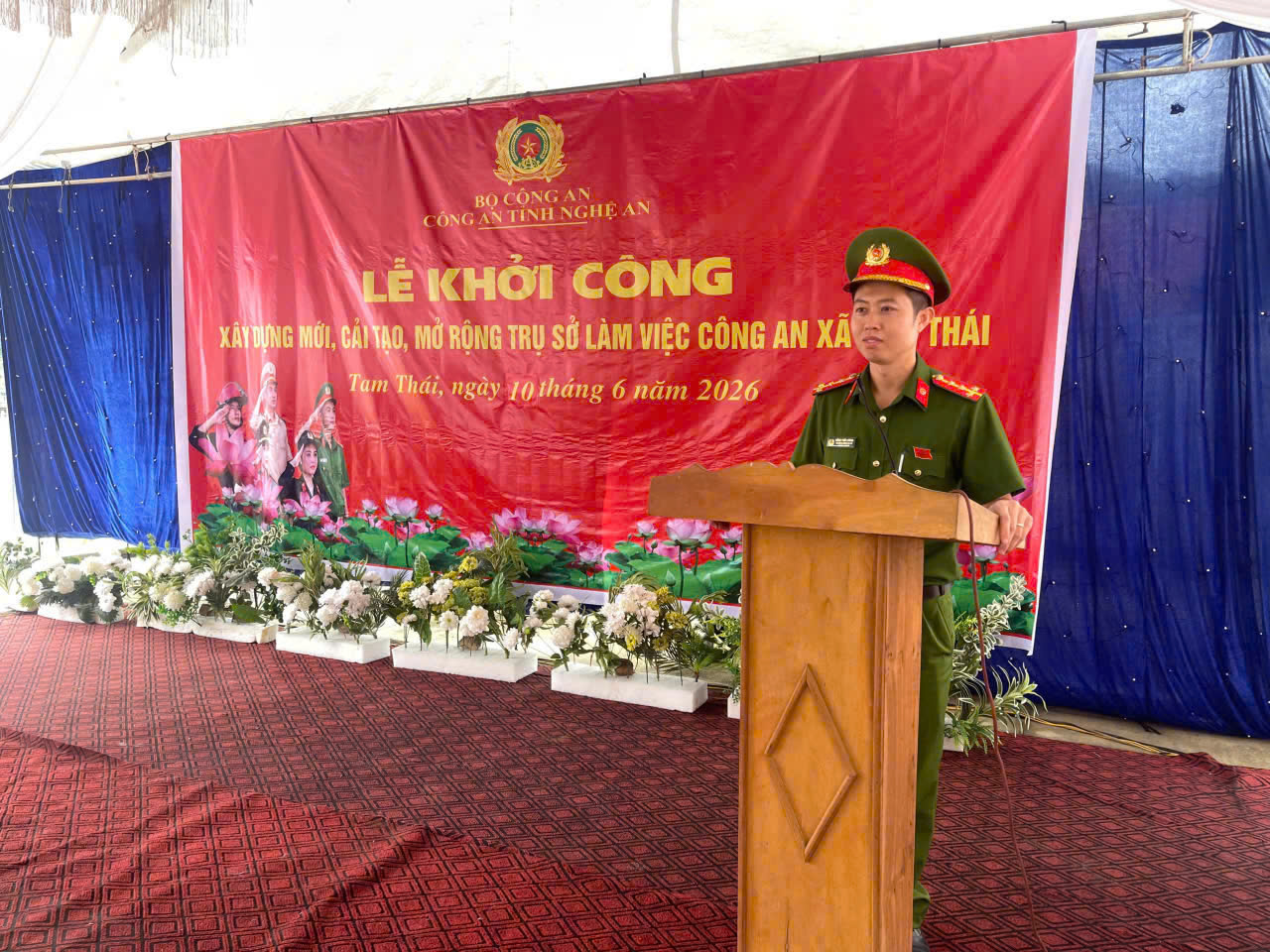 Đại diện Chỉ huy Công an xã Tam Thái phát biểu