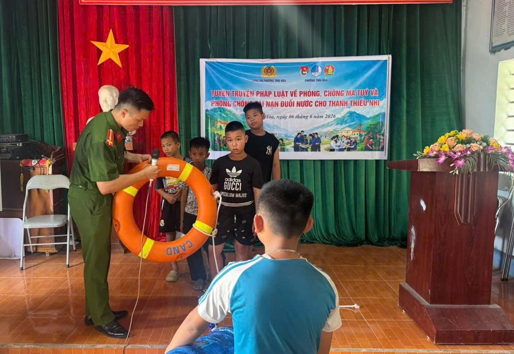 Công an phường Thái Hòa tuyên truyền phòng chống ma túy, tai nạn đuối nước cho thanh thiếu nhi