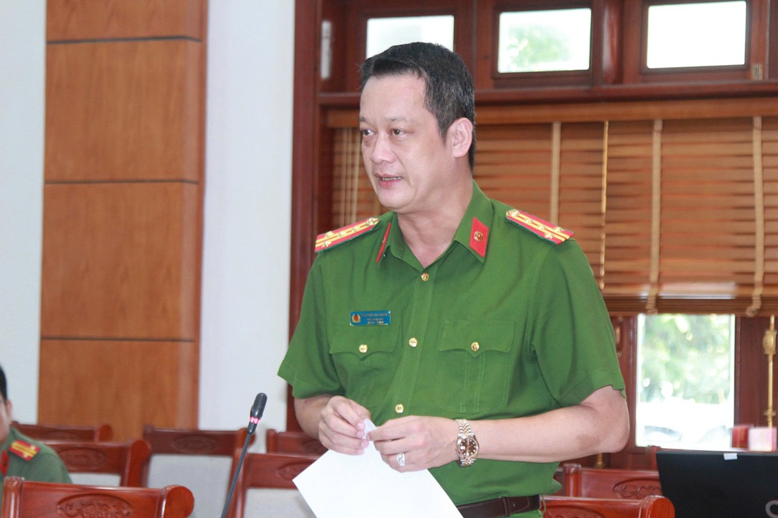 Đồng chí Đại tá Nguyễn Đức Cường, Phó Giám đốc Công an tỉnh Nghệ An phát biểu tại buổi làm việc