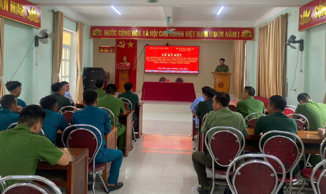 Công an xã Châu Tiến và Ban Chỉ huy Quân sự xã ký kết Quy chế phối hợp 