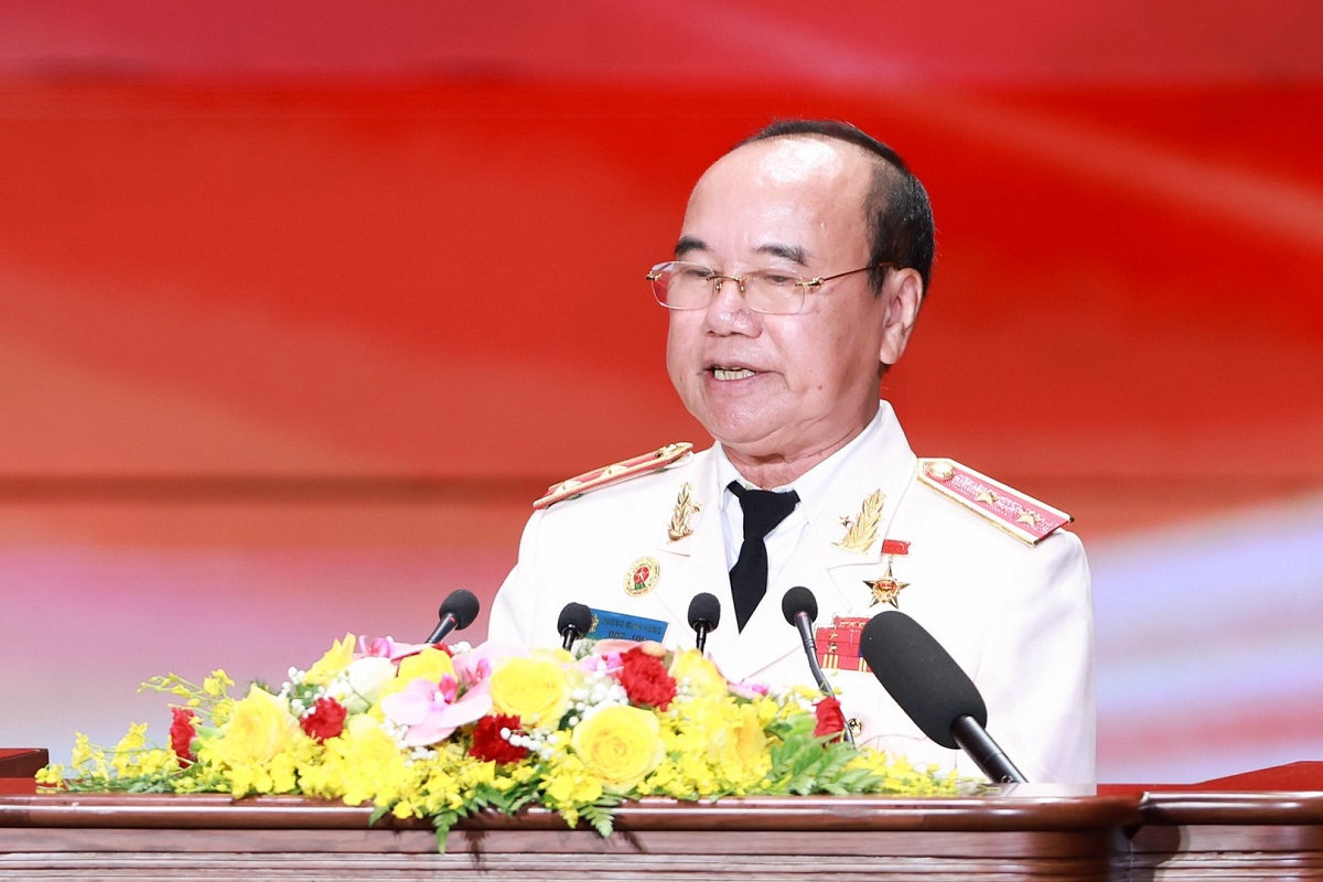 Trung tướng Đường Minh Hưng, nguyên Phó Tổng Cục trưởng Tổng cục An ninh đại diện cán bộ hưu trí lực lượng ANND phát biểu tại buổi Lễ.