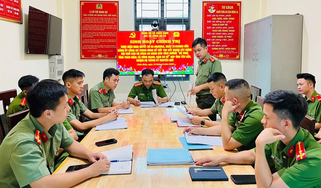 Công an xã Châu Bình tổ chức sinh hoạt chuyên đề quán triệt Nghị quyết 02-NQ/ĐUCA của Đảng ủy Công an Trung ương