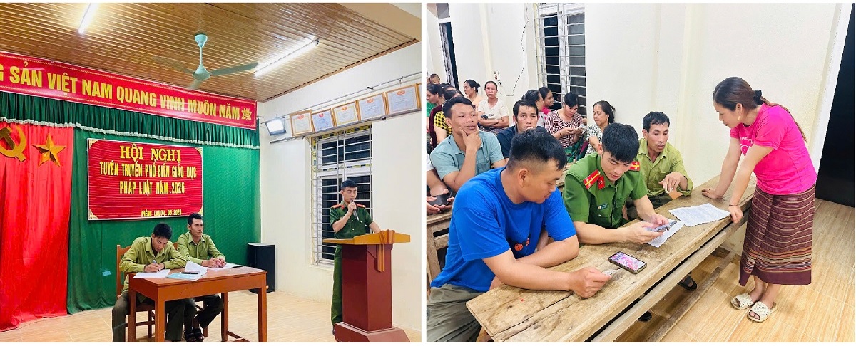 Công an xã tuyên truyền pháp luật và hướng dẫn người dân sử dụng ứng dụng VNeID
