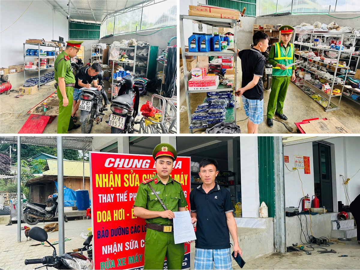 Công an xã Na Loi tăng cường kiểm tra, tuyên truyền đối với cơ sở sửa chữa xe mô tô, xe gắn máy
