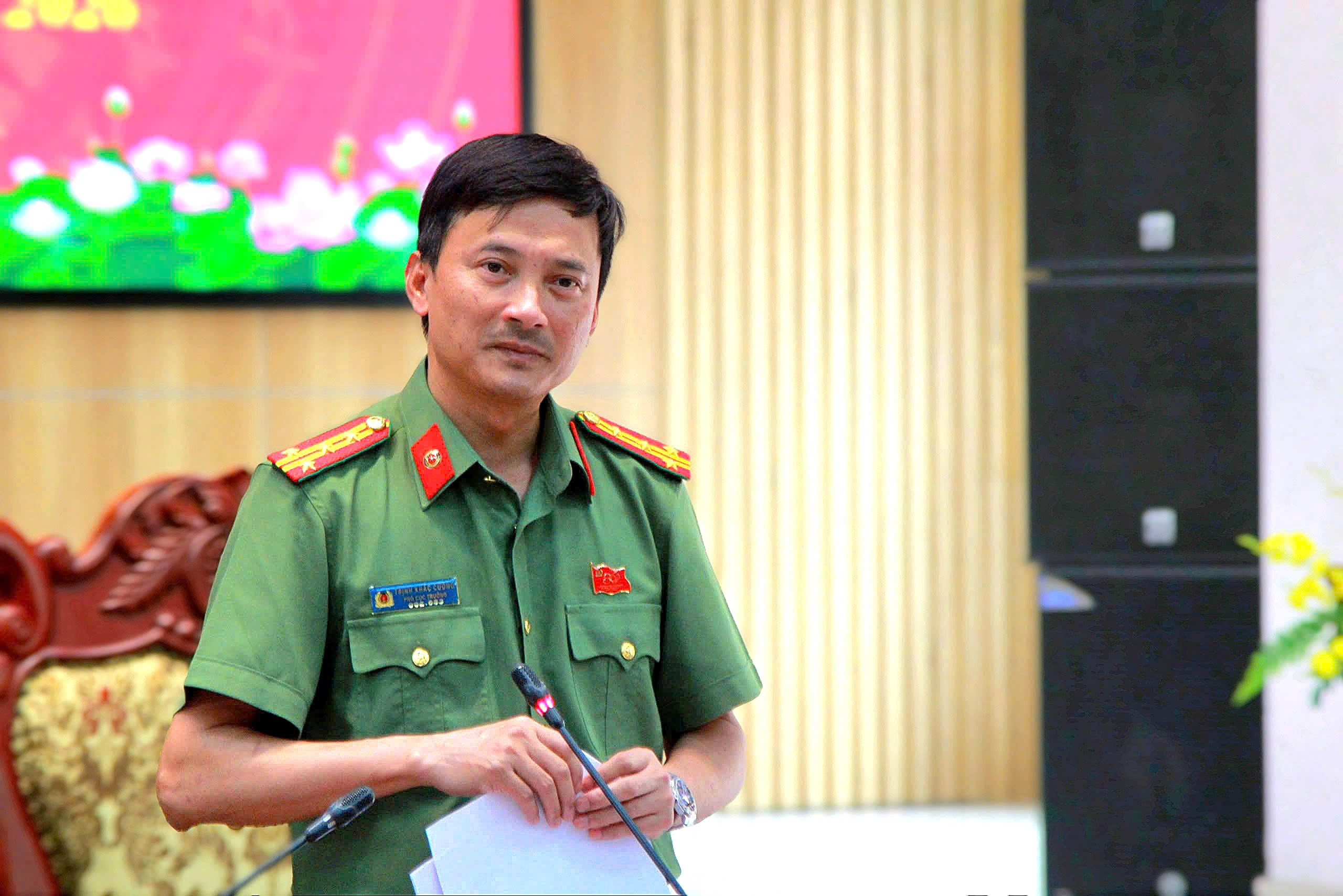 Đồng chí Đại tá Trịnh Khắc Cường, Phó Cục trưởng Cục An ninh chính trị nội bộ Bộ Công an, Trưởng đoàn kiểm tra phát biểu