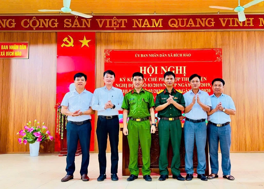 Xã Bích Hào tổ chức Hội nghị Ký kết quy chế phối hợp thực hiện nhiệm vụ bảo đảm ANTT và quốc phòng